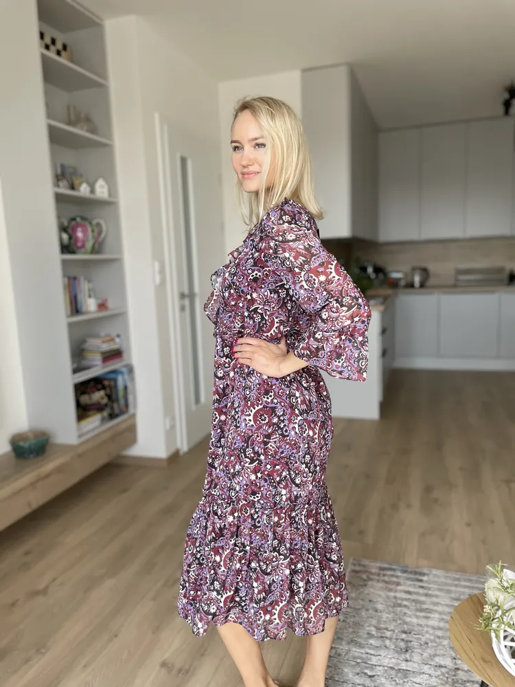 Šaty Trendyol fialové s volánkem vel. 34