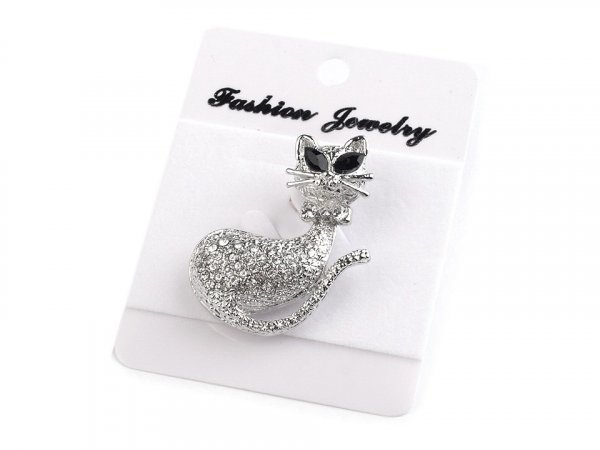 Fashion Jewelry brož kočka s kamínky 106238
