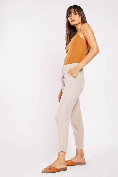 Kalhoty lněné béžové vel. 40