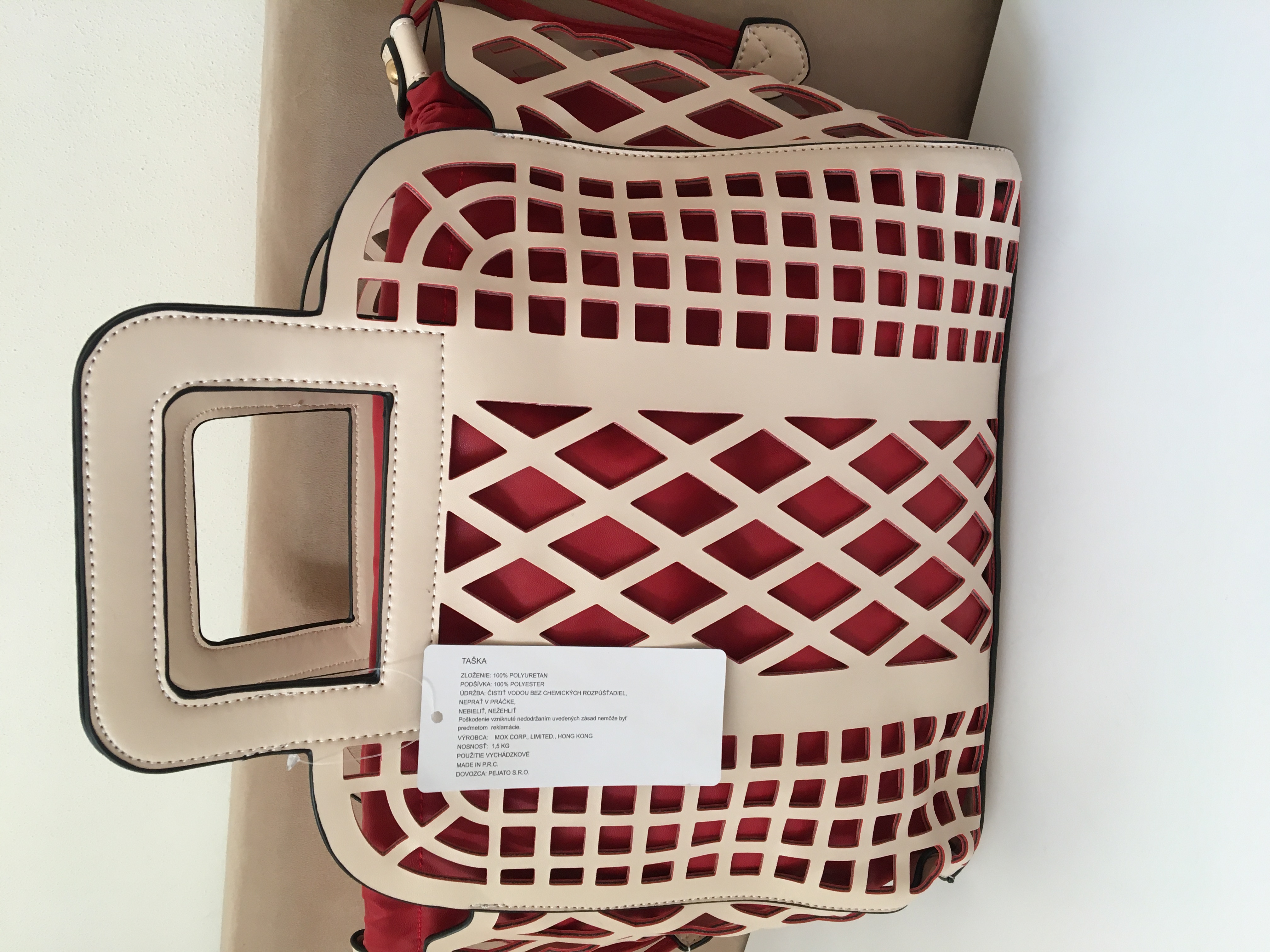 Kabelka-košík béžová s červenou
