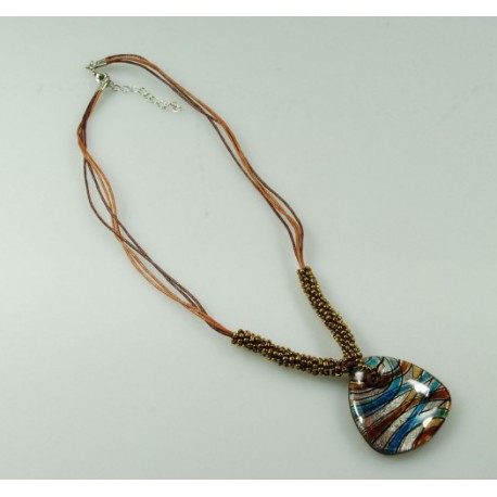 Fashion Jewelry náhrdelník sklo hnědo-modrý 1-a217
