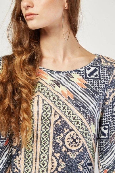 Šaty Ethnic Print Bodycon Dress mix barev vel. 36