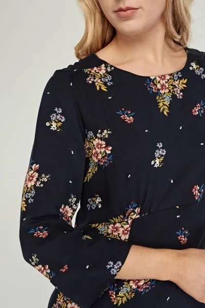 Šaty Flowers viskózové modré vel. 38