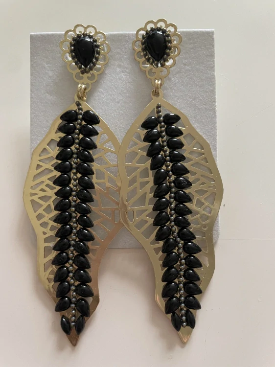 Fashion Jewelry náušnice zlaté černé dlouhé 4-b042