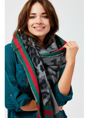 Šála zimní šedo-zelená 200 cm