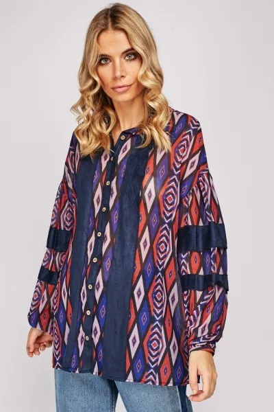 Halenka Aztek modrá volná mix barev vel. 38/40