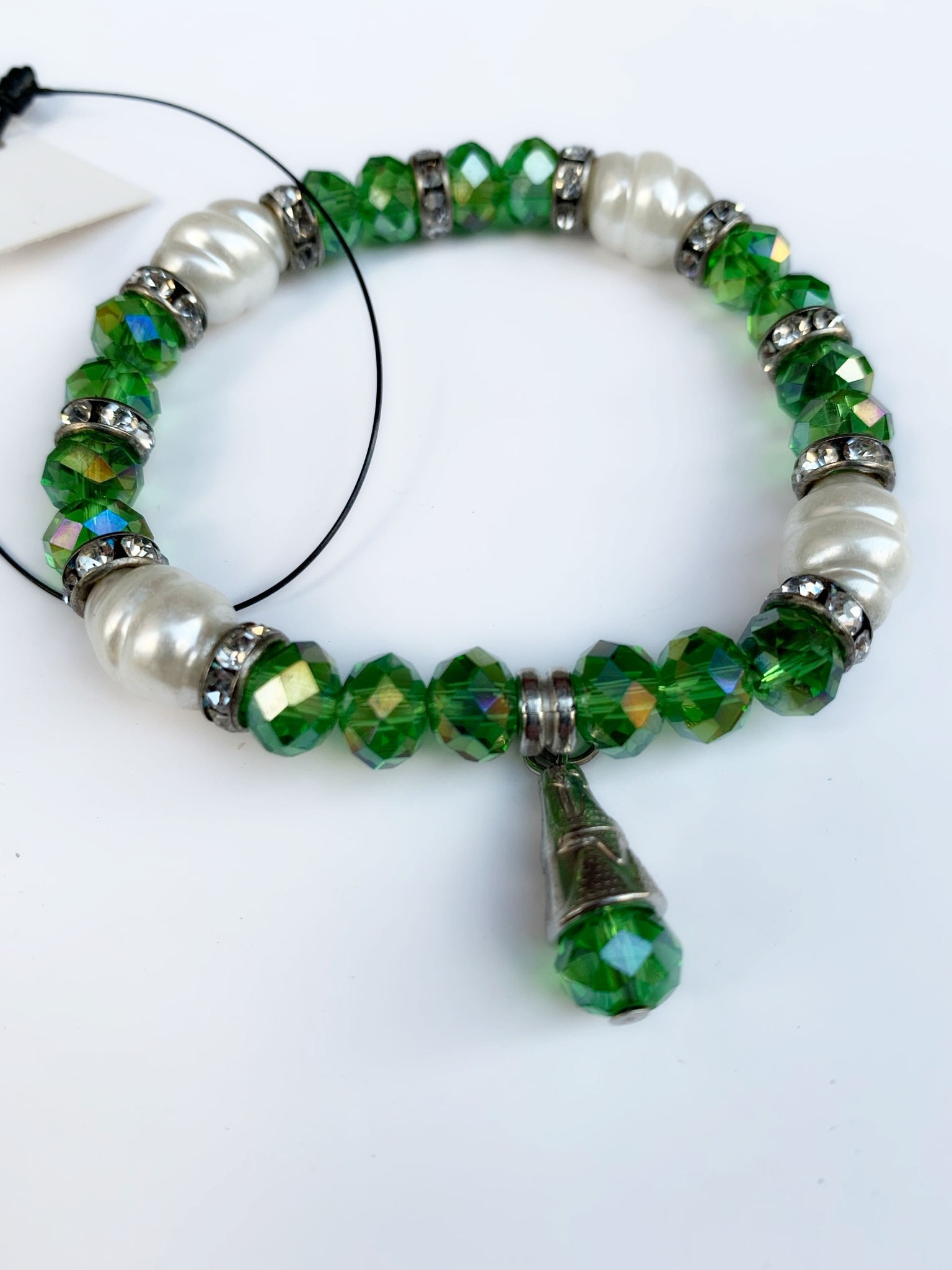 Fashion Jewelry náramek zelený s perlami 2-a147