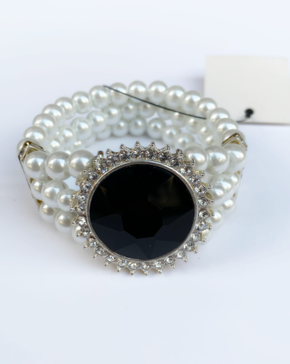 Fashion Jewelry náramek perla s černým kámenem 2-bn351