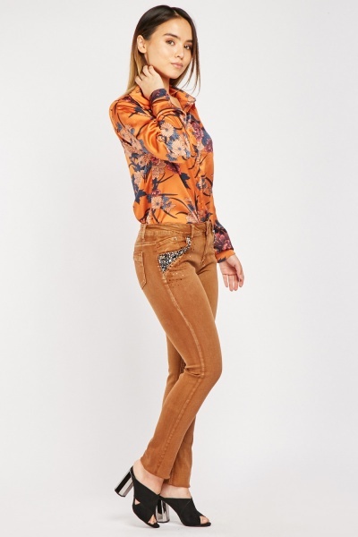 Džíny Onado skinny camel zdobené vel. S/36