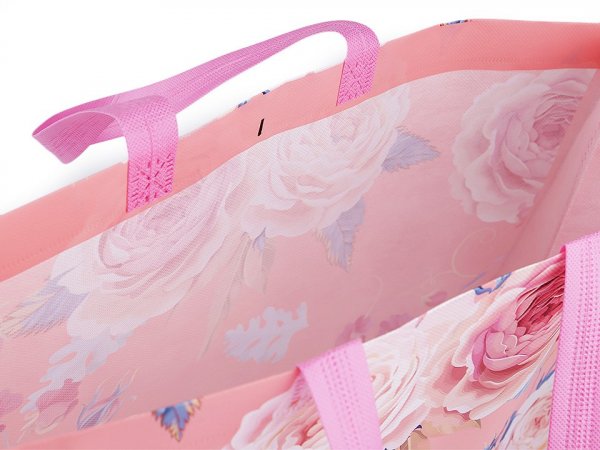 Taška nákupní růžová s květinami