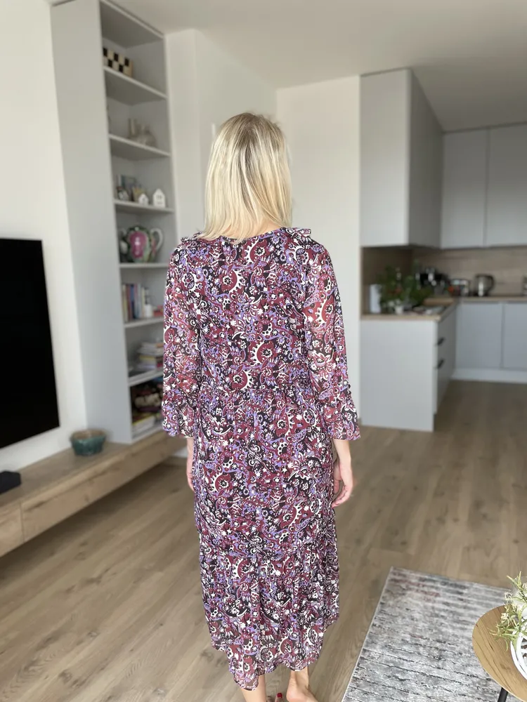 Šaty Trendyol fialové s volánkem vel. 34