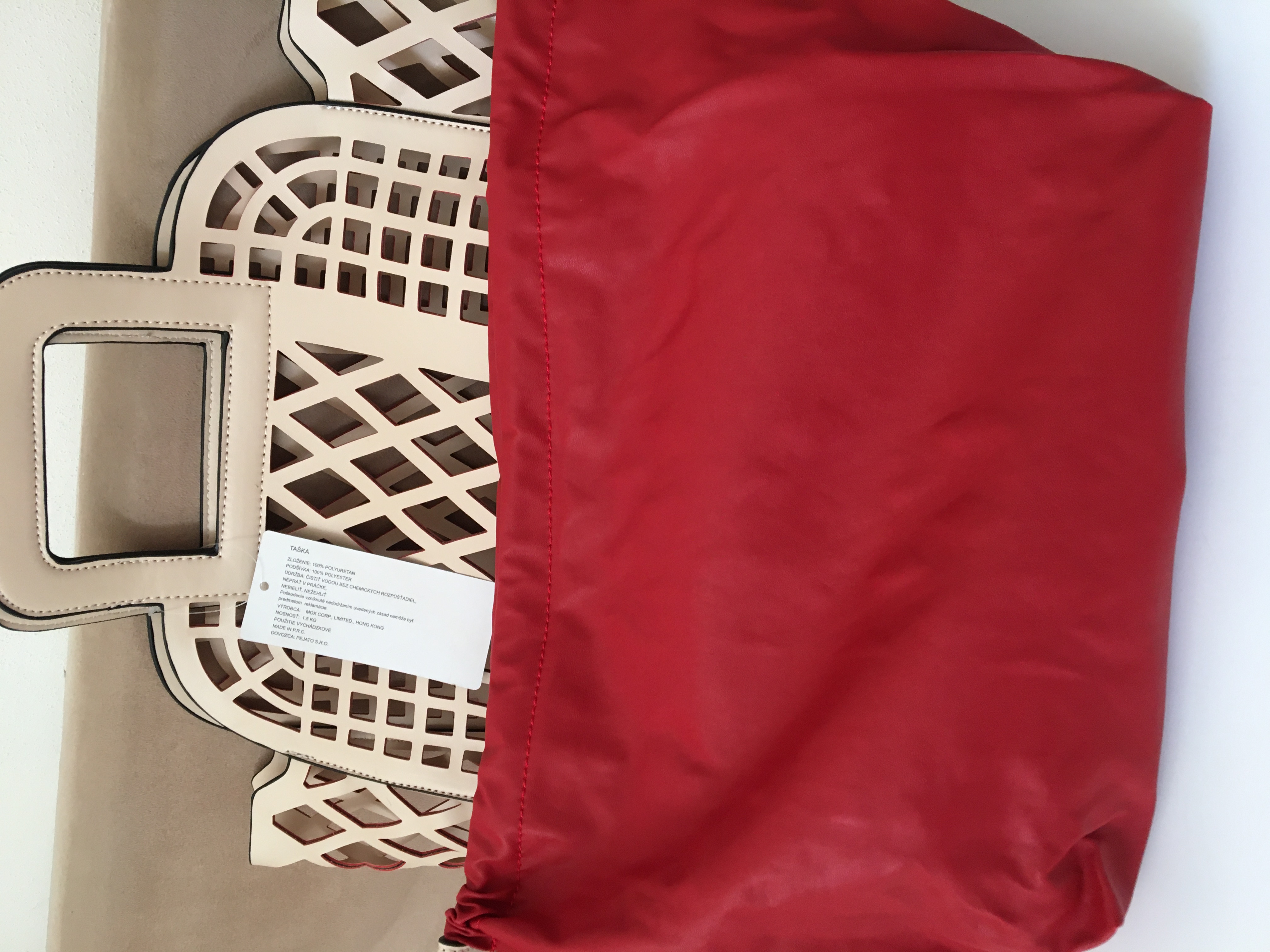 Kabelka-košík béžová s červenou