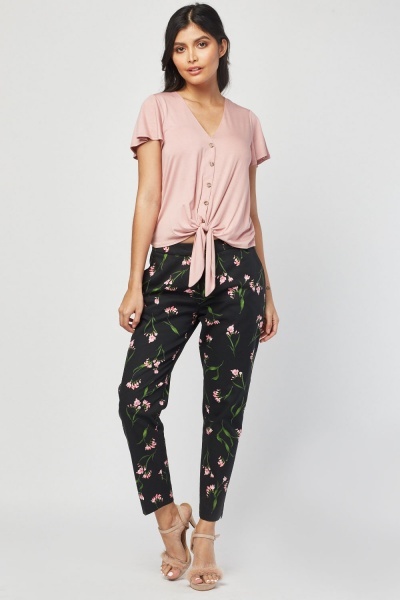 Kalhoty Flowers černé se vzorem vel. 34