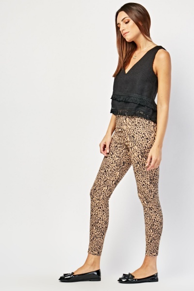 Džíny skinny animal print vel. 34