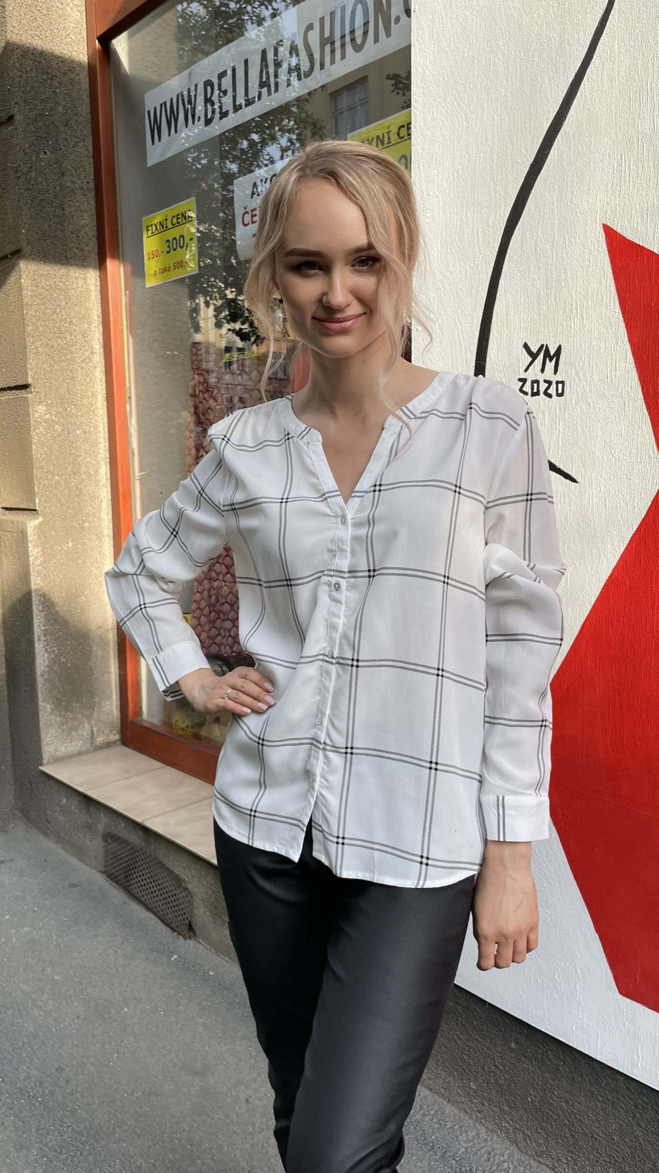 Halenka Only bílá kostkovaná vel.40