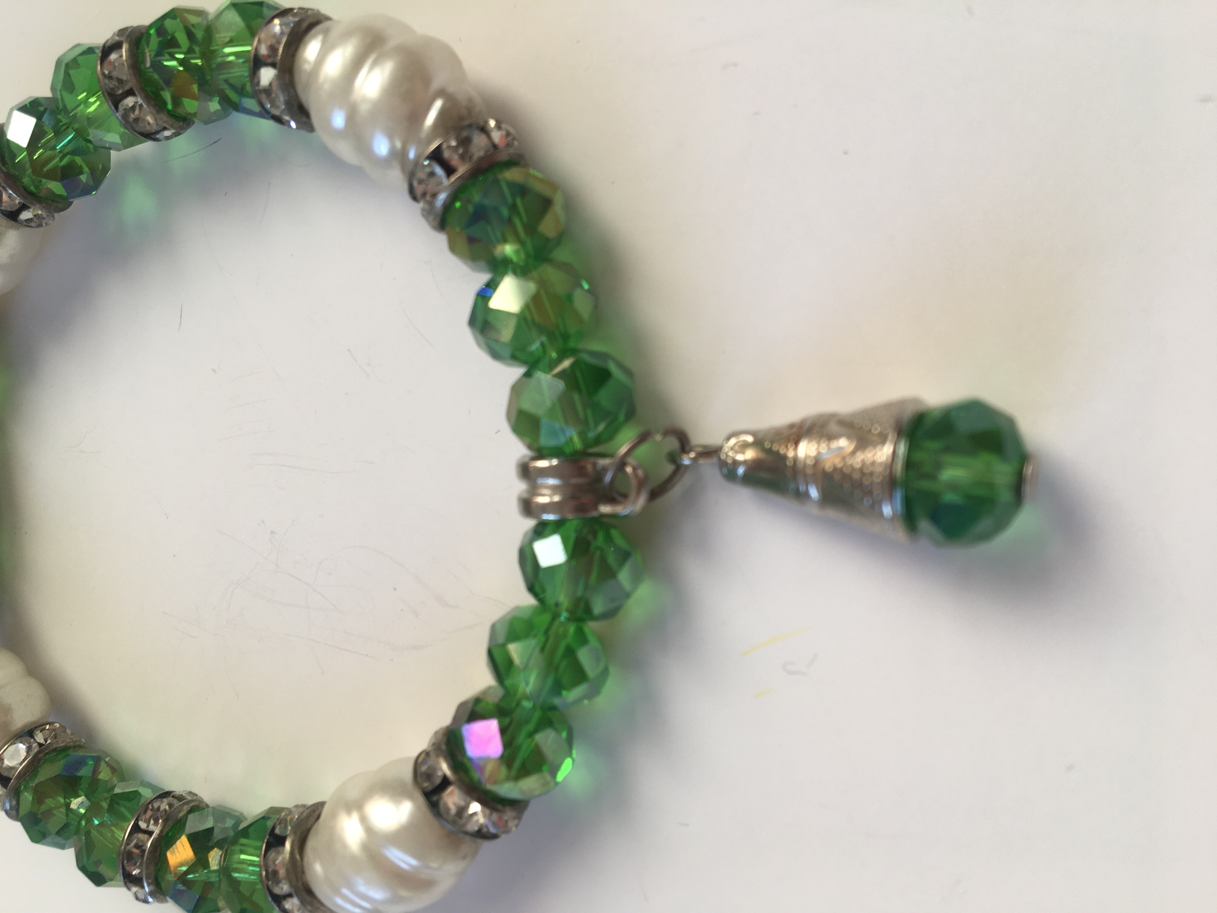 Fashion Jewelry náramek zelený s perlami 2-a147