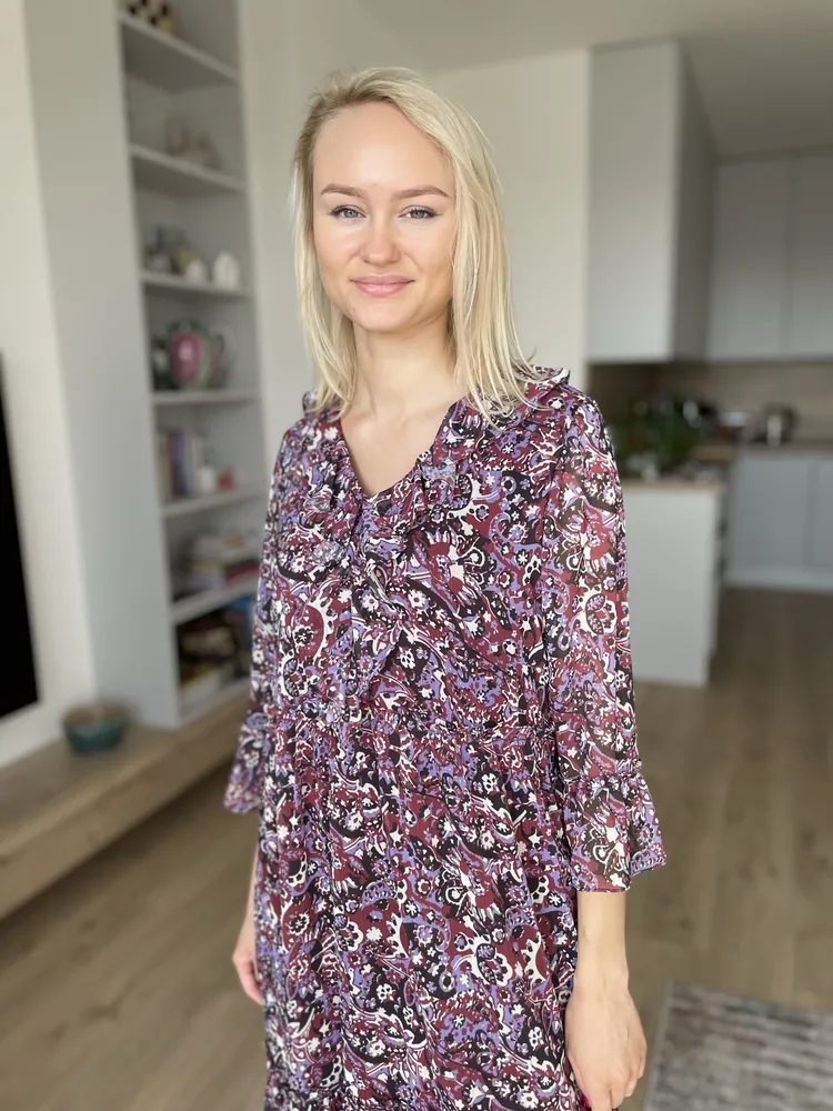 Šaty Trendyol fialové s volánkem vel. 34