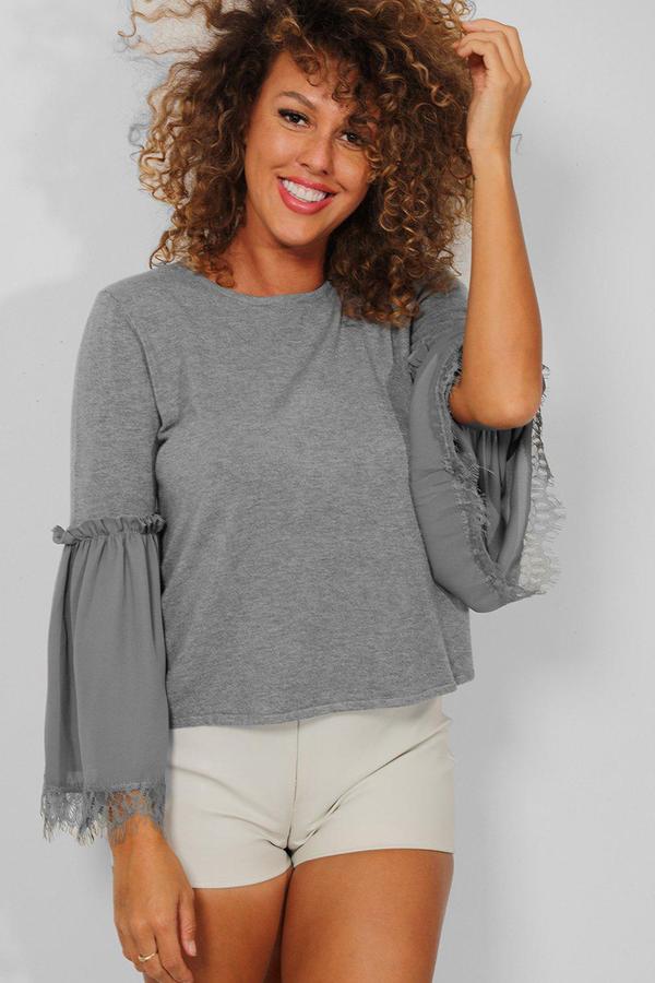 Svetr Lucy Sparks šedý se šifonovým rukávem S/M