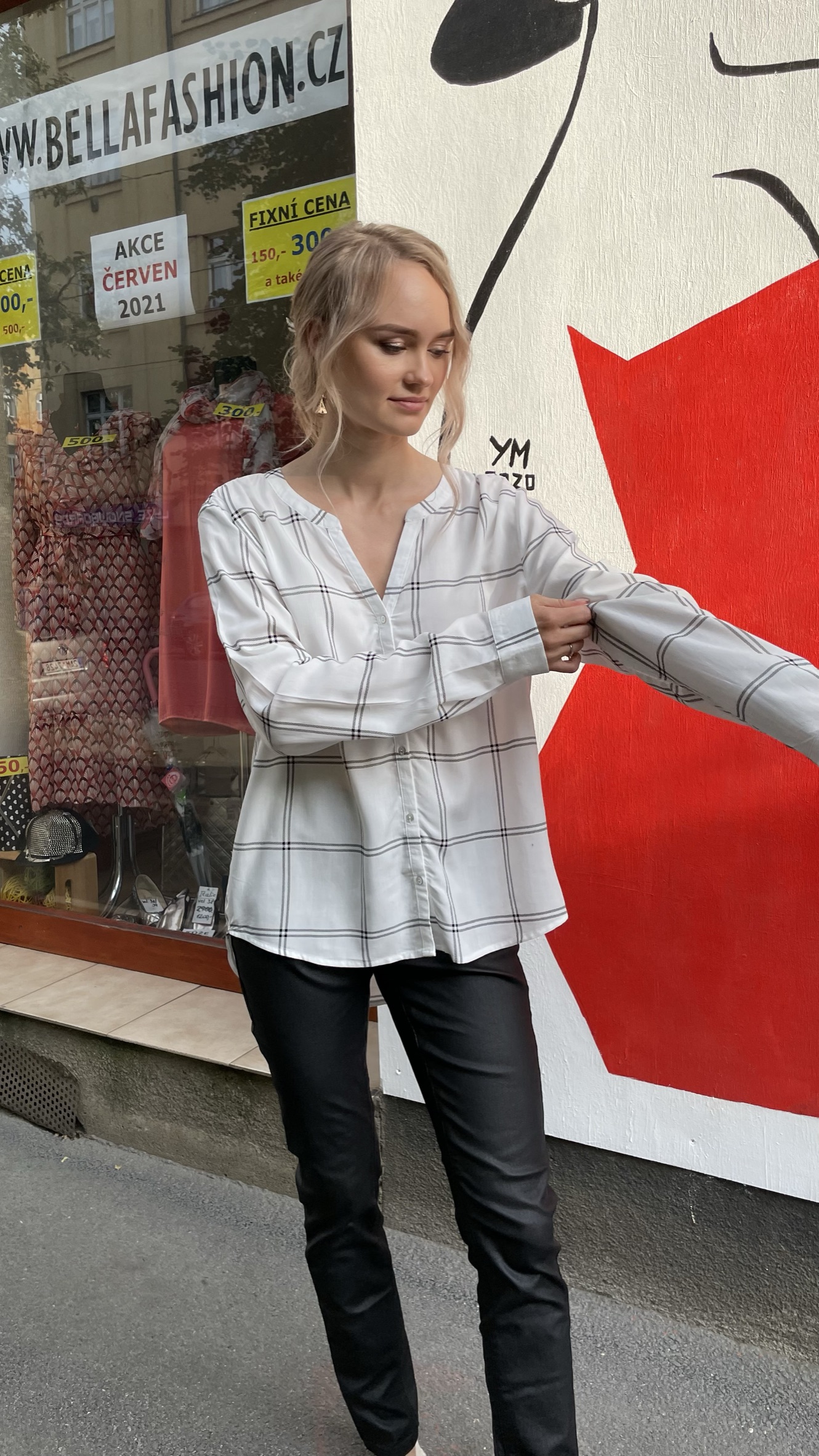 Halenka Only bílá kostkovaná vel.40