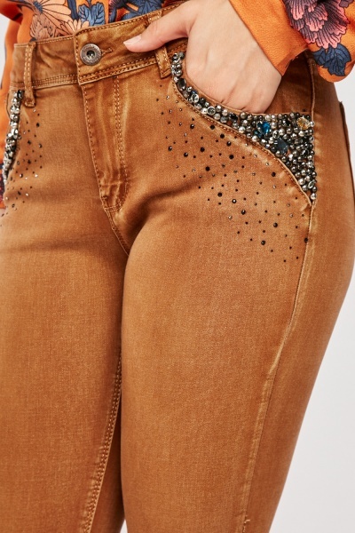 Džíny Onado skinny camel zdobené vel. S/36