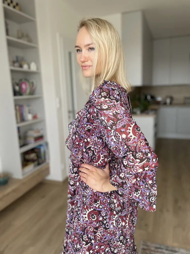 Šaty Trendyol fialové s volánkem vel. 34