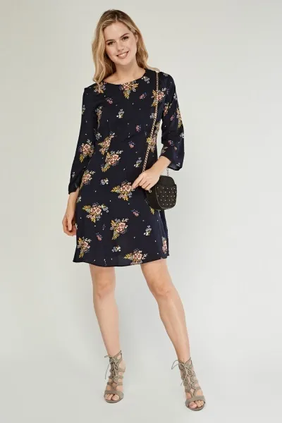 Šaty Flowers viskózové modré vel. 38