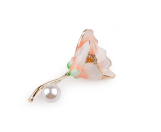 Fashion Jewelry brož s perlou lososová 145936
