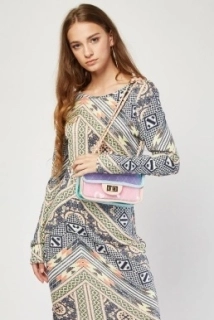 Šaty Ethnic Print Bodycon Dress mix barev vel. 36