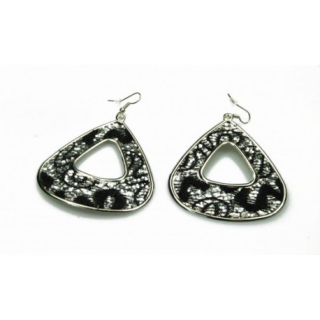 Fashion Jewelry náušnice trojhrany černo-stříbrné 4-b293