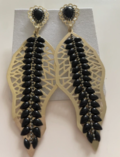 Fashion Jewelry náušnice zlaté černé dlouhé 4-b042