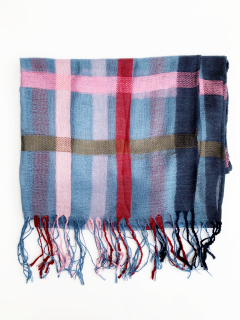 Šála kostkovaná azurová s růžovým