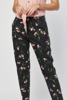 Kalhoty Flowers černé se vzorem vel. 34