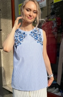 Halenka modrá pruhovaná s výšivkou vel. S/M