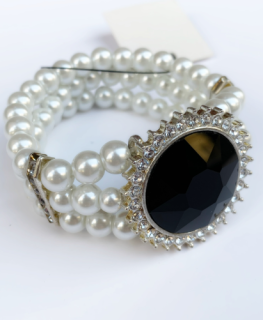 Fashion Jewelry náramek perla s černým kámenem 2-bn351