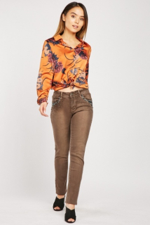 Džíny Onado skinny hnědé zdobené vel. S/36