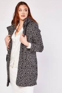 Dámský kabát Peng Xin lehký černobílý s kapucí vel. M